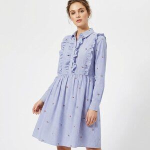 English Factory Striped Floral Ruffle Mini Dress Size M